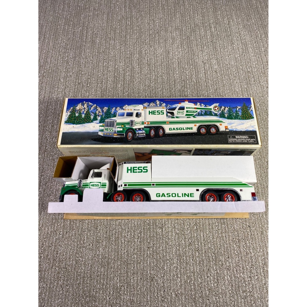 1995 Hess Toy Truck Gasoline Tanker with Helicopter and Box